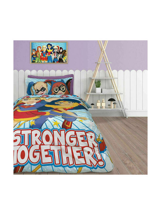 Das Home Σετ Σεντόνια Μονά Βαμβακερά Super Hero Girls 5005 Γαλάζιο 160x260cm