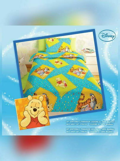 Disney Sheet Set Single Cotton Winnie Turquoise 155x260cm 3pcs