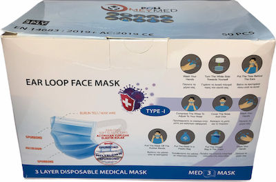 Poli MeyMed Ear Loop Disposable Surgical Mask Type I Light Blue 50pcs