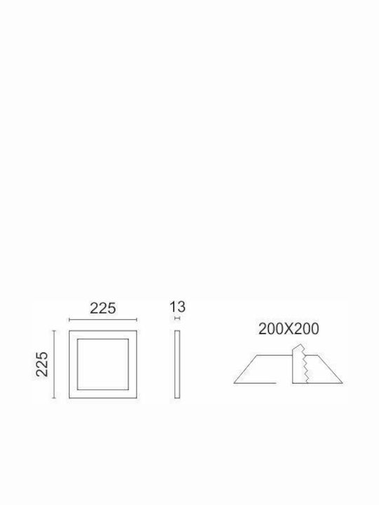 Spot Light Square Recessed LED Panel 18W with Cool White Light 6000K 22.5x22.5cm
