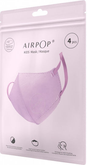 AirPop 30 Hr Mască pentru copii 3-12 ani Mască de protecție pentru copii Roz 43316 4buc