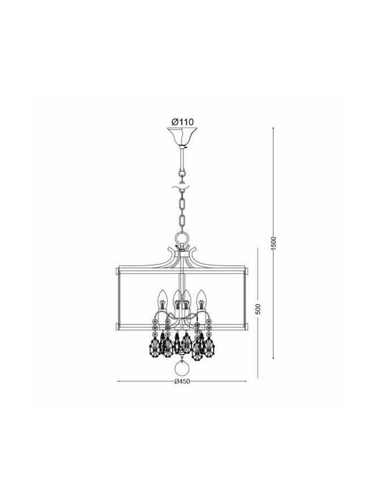 Aca Ronnie Πολυέλαιος 4xE14 Ø45cm Χρυσός AD80375
