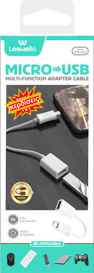 Leewello Μετατροπέας micro USB male σε USB-A female Λευκό 1τμχ YPX-032