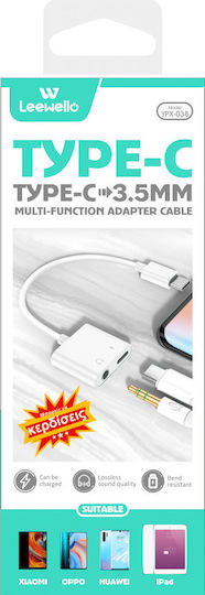 Leewello Μετατροπέας USB-C male σε USB-C 2x female Λευκό 1τμχ