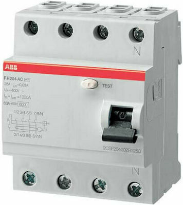 Abb Τριφασικό 4x25A 30mA FH204AC-25/0.03 Phase 4-Pole Earth Leakage Relay 25A 29207