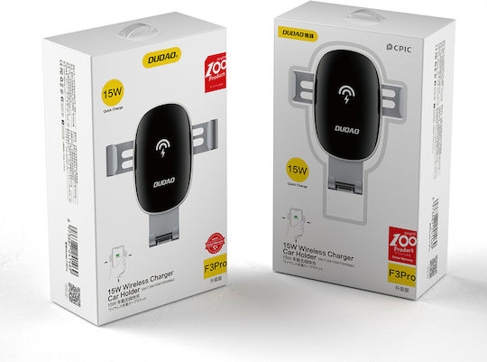 Dudao F3 Pro Suport Auto pentru Telefon cu cârlige reglabile și Încărcare Wireless Neagră