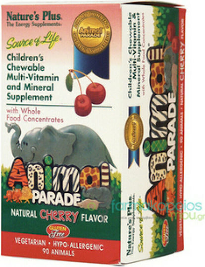 Nature's Plus Animal Parade-Cherry Πολυβιταμίνη για Ενέργεια & Ενίσχυση του Ανοσοποιητικού Κεράσι 90 μασώμενες ταμπλέτες