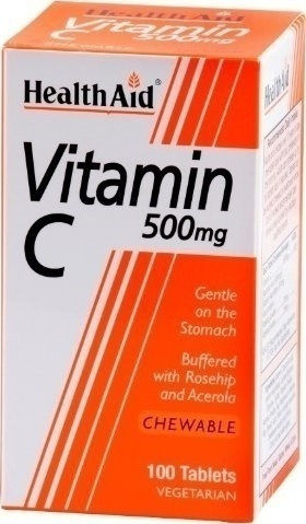 Health Aid Vitamin C Rosehip & Acerola 500mg 100tabs Βιταμίνη για Ενίσχυση του Ανοσοποιητικού, τo Δέρμα & Αντιοξειδωτική δράση 500mg Πορτοκάλι 100 μασώμενες ταμπλέτες