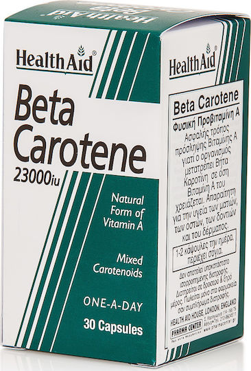 Health Aid Beta Carotene Βιταμίνη για τα Μαλλιά, τo Δέρμα & Αντιοξειδωτική δράση 23000iu Πορτοκάλι 30 κάψουλες