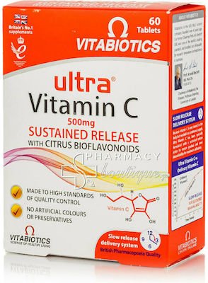 Vitabiotics Ultra Vitamin C Sustained Release with Citrus Bioflavonoids Vitamin für Stärkung des Immunsystems, die Haut & Antioxidative Wirkung 500mg 60 Mützen