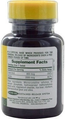 Nature's Plus Biotin & Folate Βιταμίνη για τα Μαλλιά, τo Δέρμα & τα Νύχια 800mcg 30 ταμπλέτες