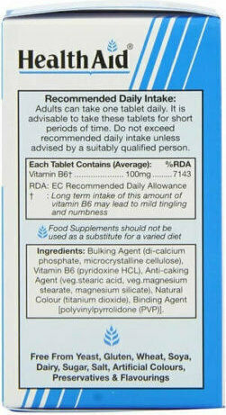 Health Aid B6 Vitamin Витамин за здравето на Нервната система 100мг 90 Таблетки