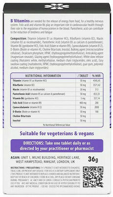 Agan Vitamin B50 Complex Vitamin für Energie, Stärkung des Immunsystems & das Nervensystem 30 Registerkarten