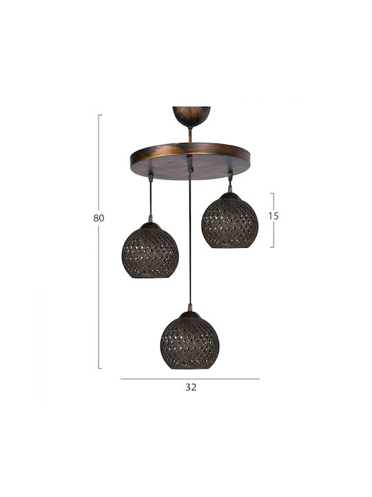 HomeMarkt Pendant Light Three-Light with Rope for Socket E27 Bronze