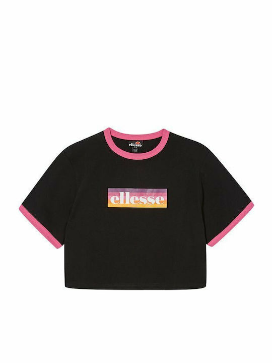 Filide Women's Athletic Crop Top Short Sleeve Black