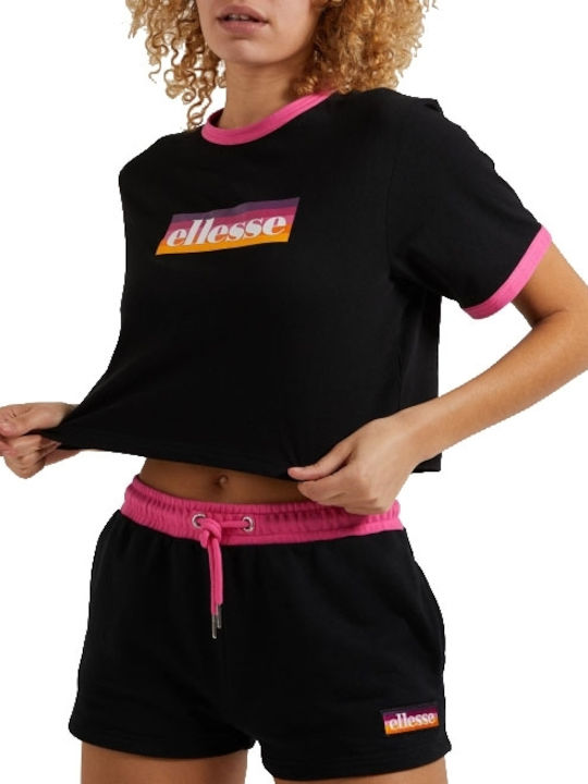 Filide Women's Athletic Crop Top Short Sleeve Black