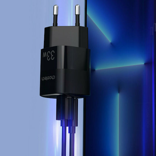 Choetech Wireless Charger GaN With USB-A Output Port And USB-C Output Port 33W Power Delivery Quick Charge 3.0 Black PD5006