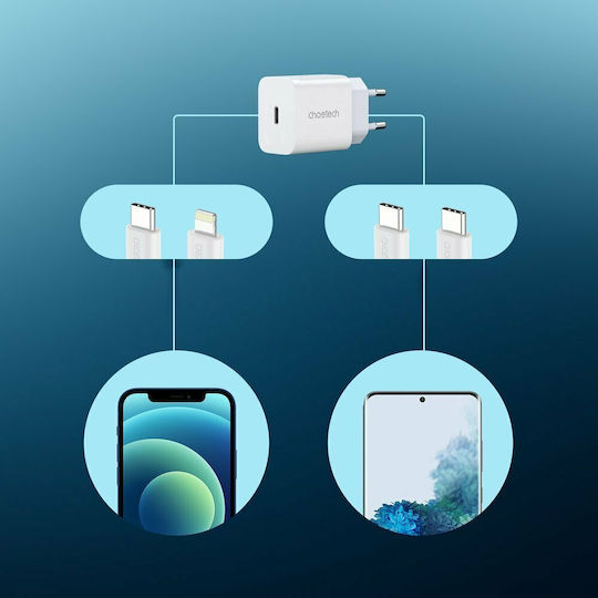 Choetech Charger Without Cable with USB-C Port 20W Power Delivery Whites (PD5005-EU)