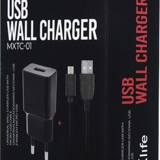 Maxlife Charger with USB-A Port and Cable micro USB Blacks (MXTC-01)