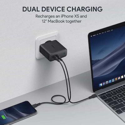 Aukey Ladegerät ohne Kabel GaN mit 2 USB-C Anschlüsse 63W Stromlieferung Schwarzs (PA-D5)