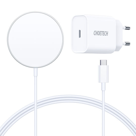 Choetech Φορτιστής Magsafe 20W Ασημί (Q5004+H047 & Adapter)