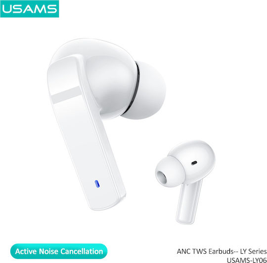 Usams BHULY06 In-ear Bluetooth Handsfree Ακουστικά με Θήκη Φόρτισης Λευκά