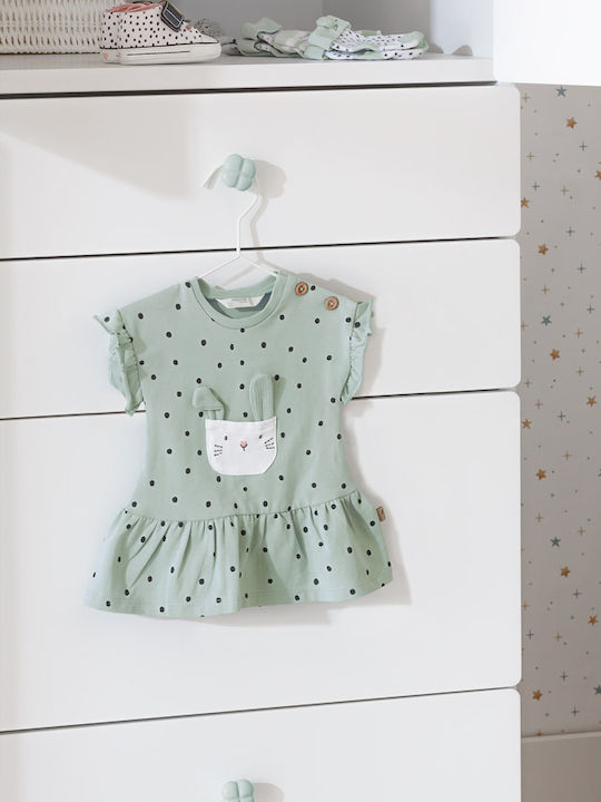 Pocket Bunny Kinderkleid Kurzärmelig Polka Dot Grün