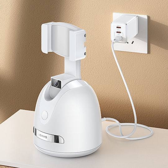Usams Smart Face Tracking Phone Holder Desk Stand for Mobile Phone in White Colour