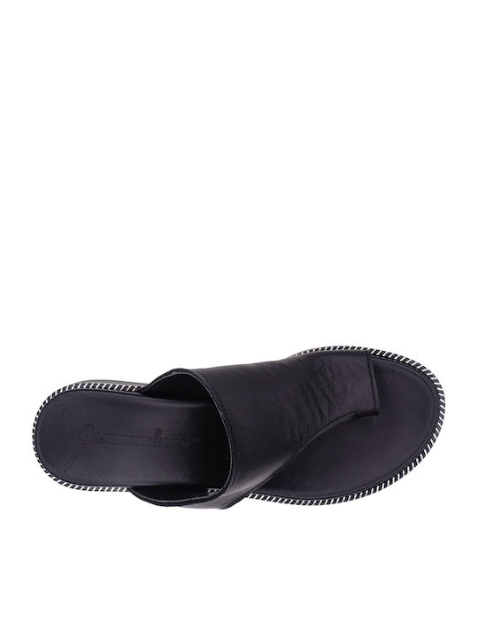 Leder Flache Sandalen für Damen in Schwarz Farbe