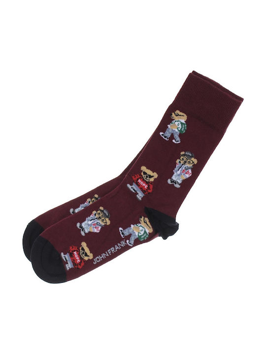 John Frank Cool Teddy Men's Patterned Socks Burgundy