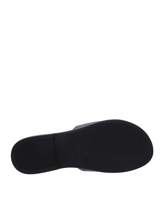 Leather Women's Flat Sandals in Black Color