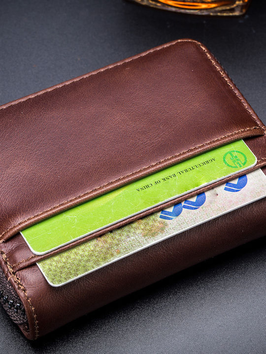 Leather Men's Wallet Cards with RFID Brown