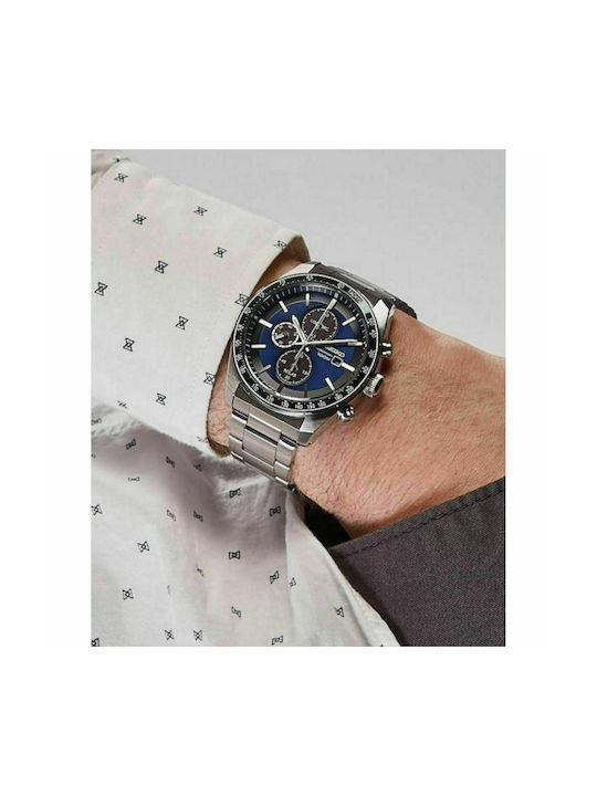 Seiko Ρολόι Χρονογράφος Solar με Μεταλλικό Μπρασελέ σε Ασημί χρώμα
