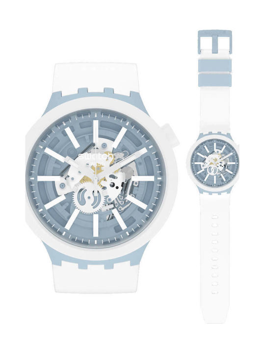 Swatch Bioceramic Men's Watch 41mm Battery with White Rubber Strap