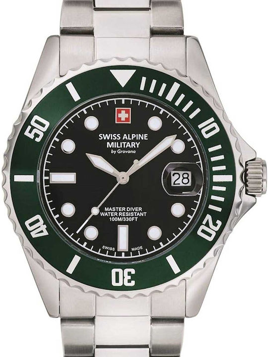 Swiss Alpine Military by Grovana Ανδρικό Ρολόι 42mm Μπαταρίας με Ασημί Μεταλλικό Μπρασελέ