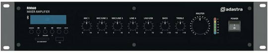 Adastra AD-RM60B Integriert Kommerzieller Verstärker mit 5 Zonen 60W/100V und USB/FM/Bluetooth-Anschlüssen in Schwarz Farbe
