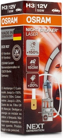 Osram Lamps Car Night Breaker Laser +150% H3 Halogen 12V 55W 1pcs