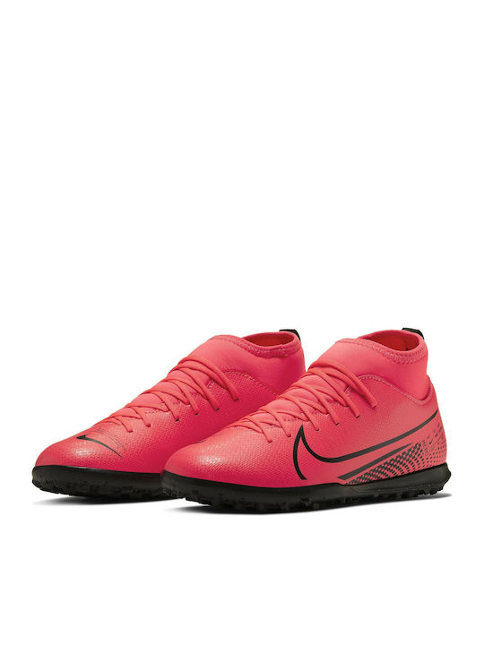 Superfly 7 Club TF Kids Turf Soccer Shoes with Sock Red