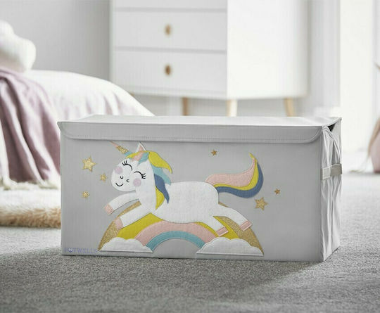 Potwells Kids Fabric Foldable Toy Storage Box Unicorn Gray 64x32x32cm