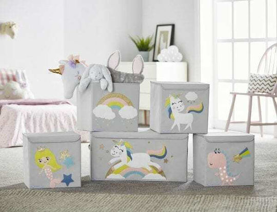 Potwells Kids Fabric Foldable Toy Storage Box Unicorn Gray 64x32x32cm