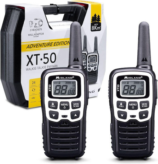 Midland XT50 Adventure Ασύρματος Πομποδέκτης PMR 0.5W με Μονόχρωμη Οθόνη Σετ 2τμχ Σε Κίτρινο Χρώμα