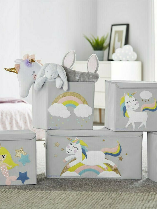 Potwells Children's Folding Storage Box made of Fabric Clouds Gray 33x32x32cm 1pcs