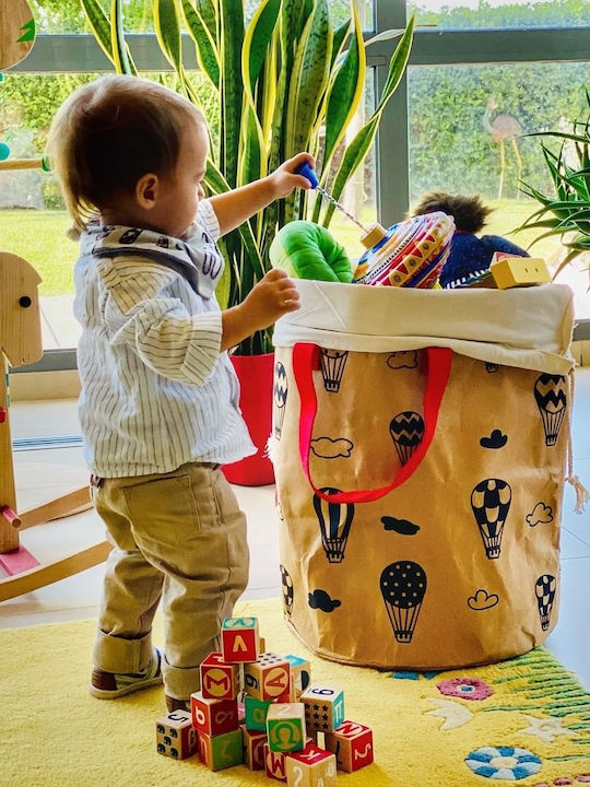 Svoora Kinder Wäschekorb aus Stoff Heißluftballons Braun 40x40x50cm 1Stück