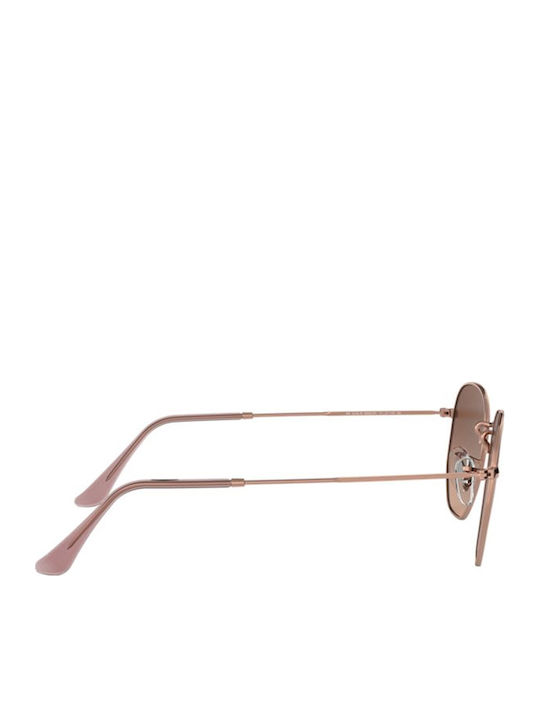 Ray Ban Hexagonal Unisex Sunglasses with Rose Gold Metal Frame and Brown Gradient Mirror Lens RB3548N 9069A5