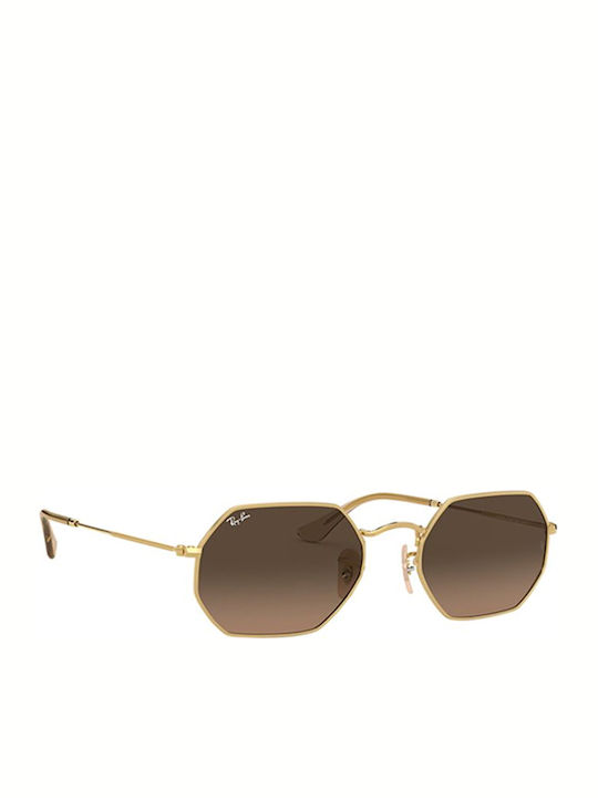 Ray Ban Octagonal Unisex Sunglasses with Gold Metal Frame and Brown Gradient Mirror Lens RB3556N 9124/43