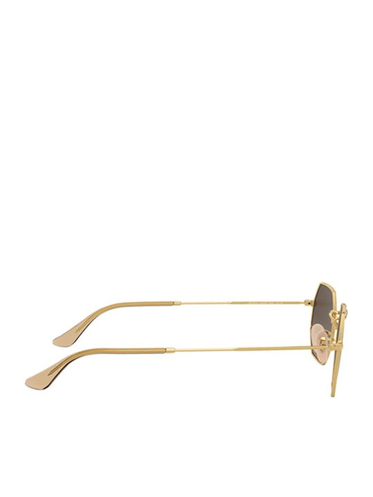 Ray Ban Octagonal Unisex Sunglasses with Gold Metal Frame and Brown Gradient Mirror Lens RB3556N 9124/43