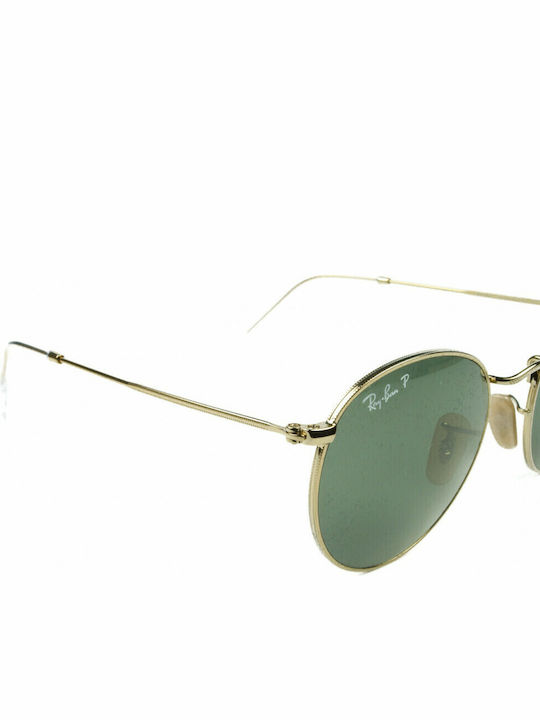 Ray Ban Round Metal Unisex Sunglasses with Gold Metal Frame and Green Polarized Lens RB3447 001/58