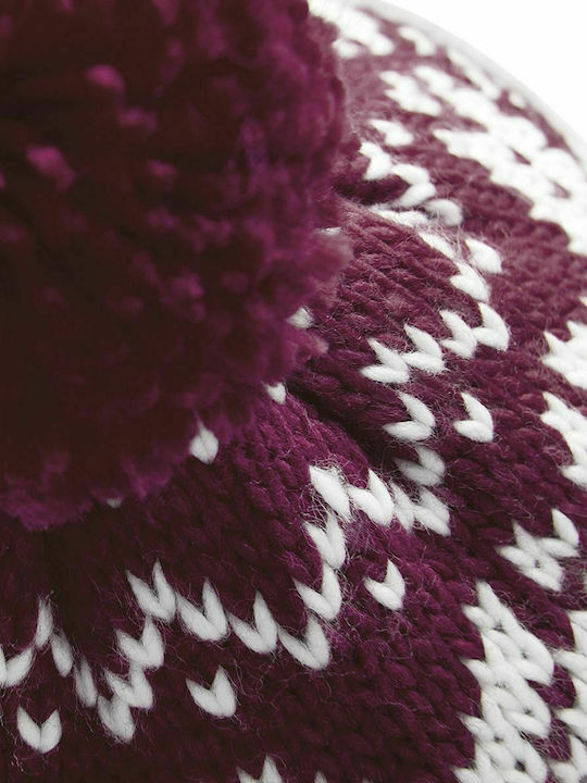 Beechfield Snowstar Pom Pom Beanie Männer Beanie mit Rippstrick in Burgundisch Farbe