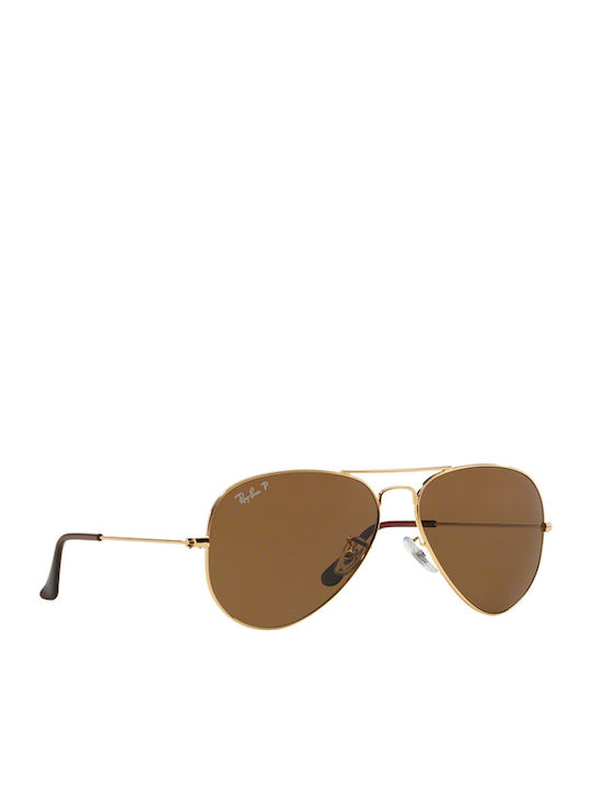 Ray Ban Aviator Unisex Sunglasses with Gold Metal Frame and Brown Polarized Lens RB3025 001/57