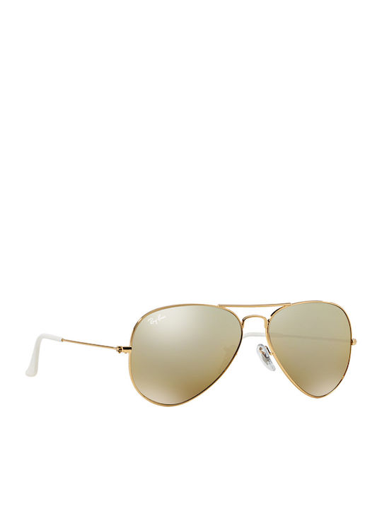 Ray Ban Aviator Unisex Sonnenbrille mit Gold Metall Gestell und Gelb Spiegel Linse RB3025 001/3K